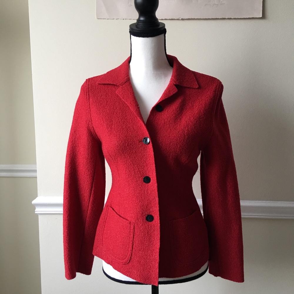 Lord & Taylor red wool blazer cardigan sweater
